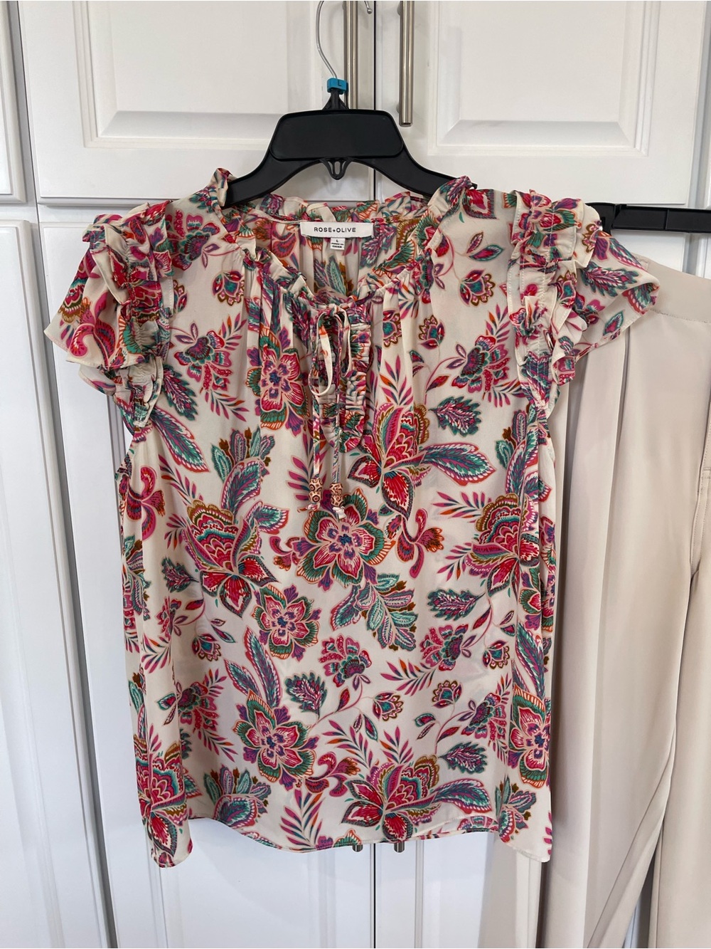 Rose + Olive large pink cream blouse top